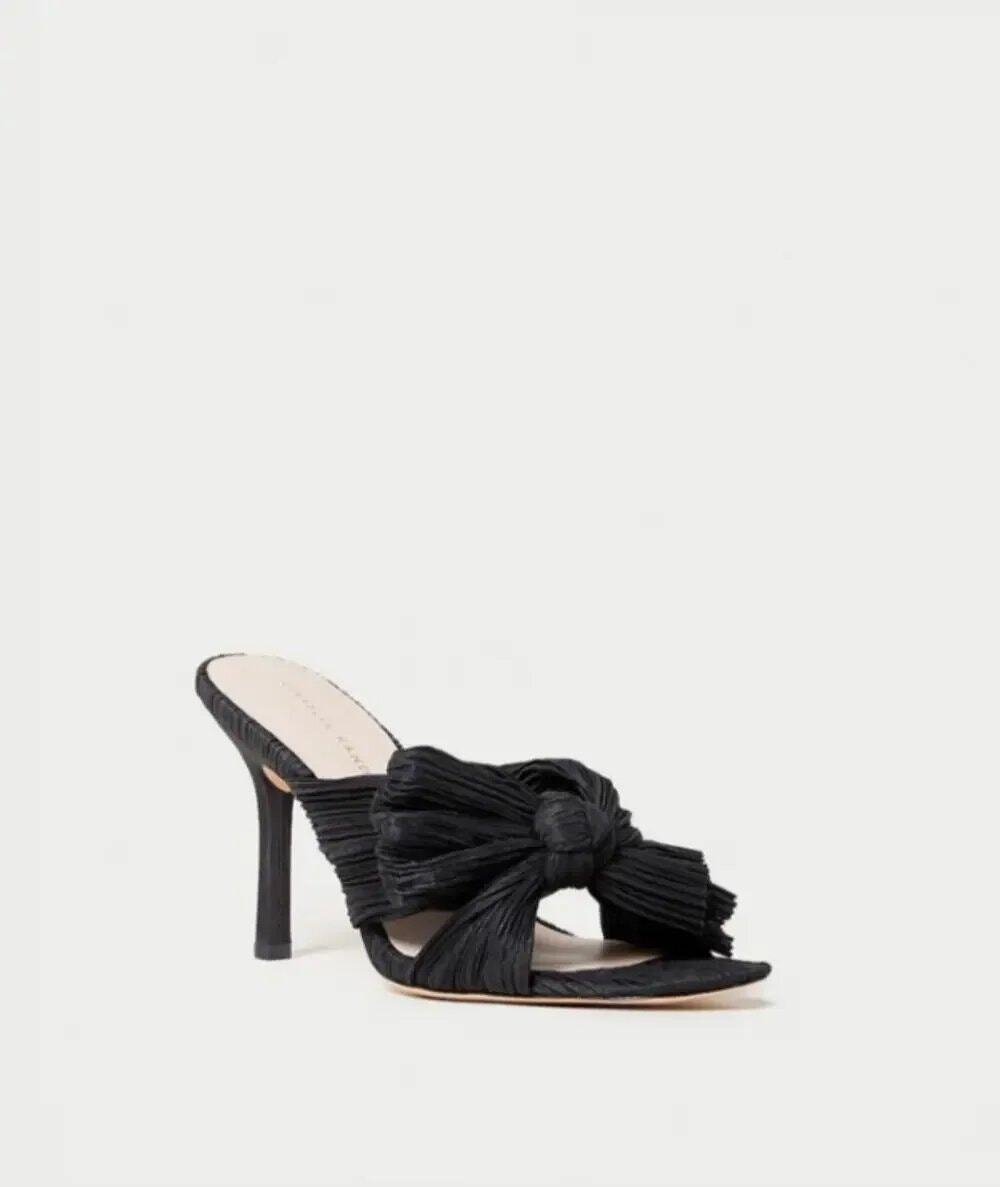 Loeffler Randall Claudia Pleated Bow Mule Heels Black Size 9.5 NIB $395